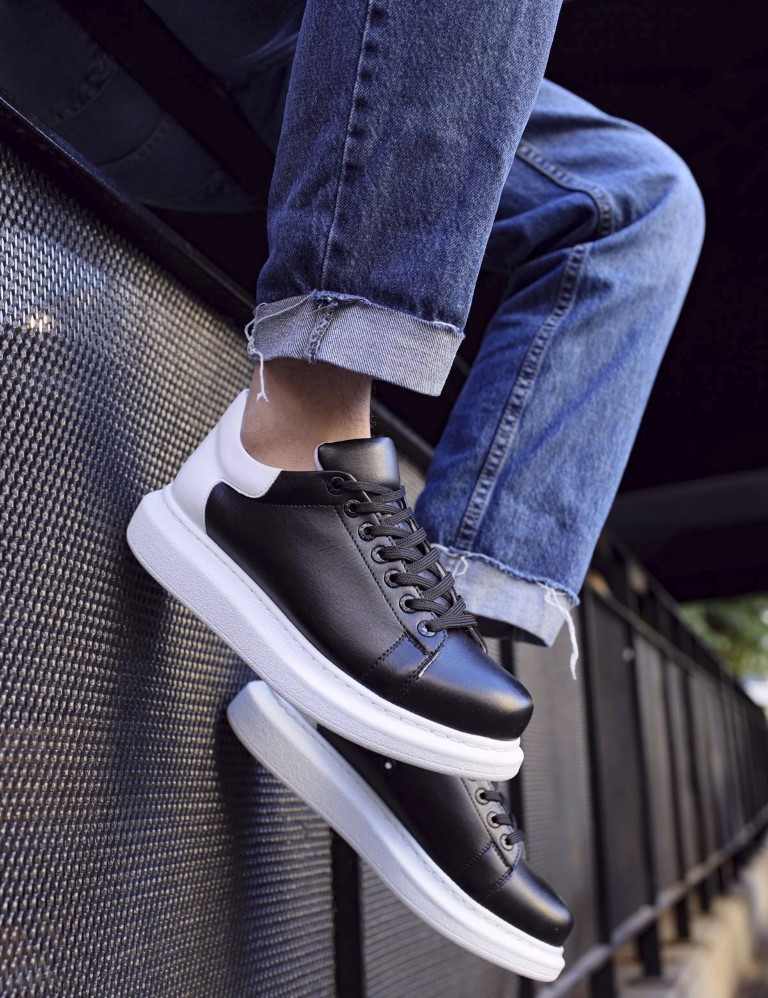 CHEKICH Ανδρικά μαύρα-λευκά δίσολα Sneakers λαστιχένια σόλα CH256M